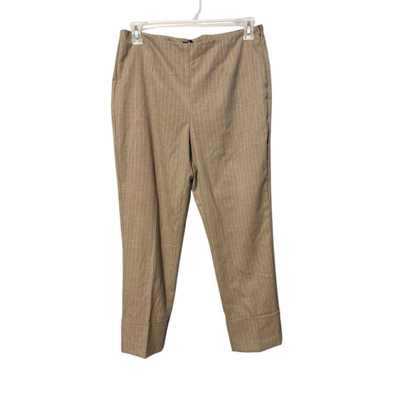Black Label By Chicos Cropped Pants Size 8 Tan Pinstripe Wide Cuff Trousers - Picture 1 of 5